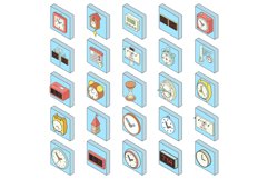 Timepiece icons set, isometric style Product Image 1