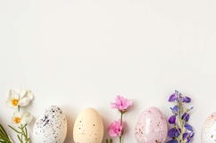 Easter eggs and a vibrant spring flowers background Product Image 1