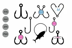 Fish Hook SVG, Fish monogram svg, fishing svg, Fish SVG, svg Product Image 1