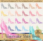 100 Hand Painted Watercolor Shiny High Heels Clip Arts Product Image 5
