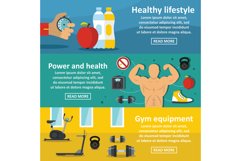 Gym healthy banner horizontal set, flat style Product Image 1