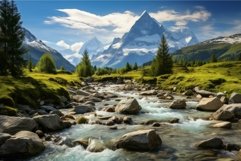 Scenic Swiss alps path. Generate Ai Product Image 1