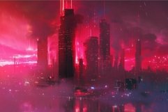 Cyberpunk cityscape is being illuminated by red lights at ni Product Image 1