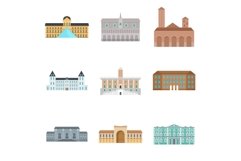 Museum Day Italy palace icons set, flat style Product Image 1