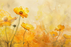 Yellow Cosmos Flowers Blended with Watercolor Paint Product Image 1