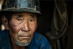 Determined Asian miner face worker. Generate Ai Product Image 1