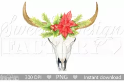 watercolor christmas longhorn clipart Product Image 1