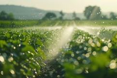 Irrigation Sprinklers Watering a Field of Crops Background Product Image 1