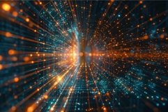 Digital tunnel leading through glowing nodes of data Product Image 1