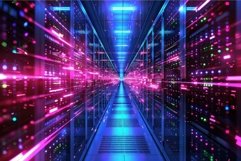 Futuristic data center hallway with vibrant lights Product Image 1