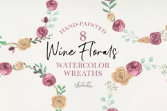 Wine Wreaths Watercolor 8 Flowers Red Cream Roses Leaves Product Image 1