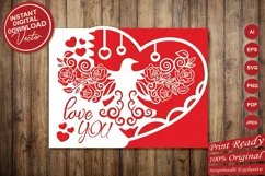 Papercut Dove Flower Wings with Heart, Love You Card Cover Product Image 4
