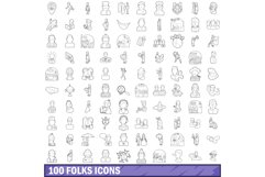 100 folks icons set, outline style Product Image 1