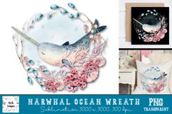 Narwhal in Ocean Wreath Sublimation Design Product Image 1