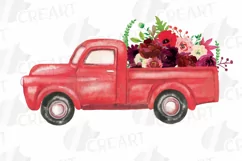 Floral watercolor pickup truck clip art, bridal decoration. Product Image 5