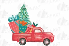 Watercolor Christmas truck clip art. Retro trucks decoration Product Image 14