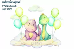 Dinosaurs, watercolor animals, Cute dino clipart, PNG digita Product Image 1