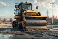Heavy duty road roller compacting fresh asphalt on construct Product Image 1