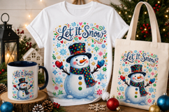 Let It Snow Snowman PNG | Cute Colorful Christmas Design Product Image 1