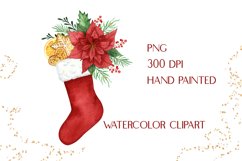 Christmas Watercolor Festive Poinsettia Arrangement Clipart Product Image 4