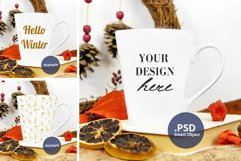 Latte mug mockup PSD, Winter White mug mock up full wrap Product Image 1