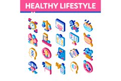 Healthy Lifestyle Isometric Icons Set Vector Product Image 1