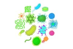 Virus bacteria forms icons set, cartoon style Product Image 1