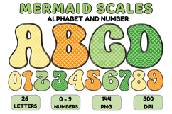 Mermaid Scales Alphabet Letters &amp; Numbers Clipart PNG 300DPI Product Image 1