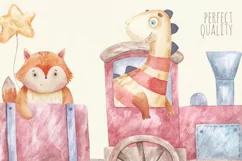 Funny watercolor cartoon animals rides in trains Product Image 3