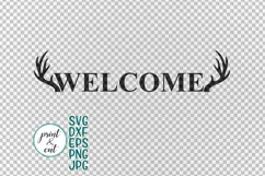 Welcome sign Modern Farmhouse Style Antlers Wreath svg print Product Image 3