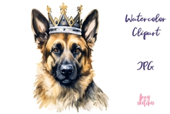 German Shepherd in a Crown Watercolor Clipart JPG Product Image 1