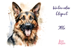 German Shepherd Watercolor Clipart JPG Product Image 1
