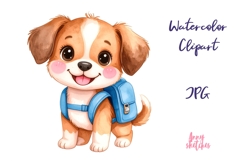 Cute Puppy with Backpack Back to School JPG Clipart Product Image 1