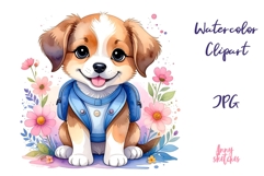 Cute Puppy with Backpack Back to School JPG Clipart Product Image 1