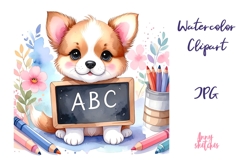 Kawaii Dog with Chalkboard Back to School Clipart JPG Product Image 1