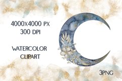 Watercolor Boho Clipart Moon &amp; Flowers Frames Product Image 3
