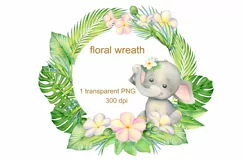 Watercolor Little Elephant clipart. Cute girl elephant and p Product Image 1