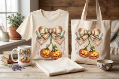 Coquette Halloween Bow PNG, Pastel Pumpkin Bow Sublimation C Product Image 1