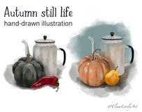 Hand-drawn illustration of teapot with pumpkin and pepper Product Image 7