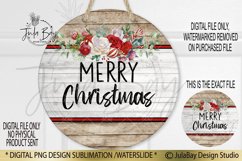 Round Wood Christmas Door Signs Sublimation Design PNG Product Image 1