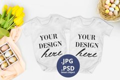 2 White Baby bodysuits Mockup, Easter & Spring PSD mockup Product Image 4