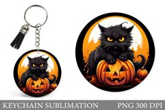 Halloween Cat Round Keychain. Black Cat Halloween Keychain Product Image 1
