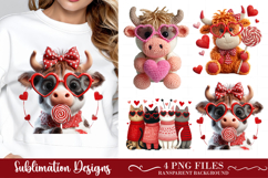 Faux Yarn Valentine&#039;s Highland Cow PNG Product Image 1
