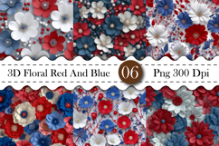 3D Floral Red And Blue Digital Paper Product Image 1