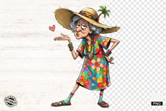 Whimsical Summer Beach Grandma PNG - Beach Clipart Product Image 1