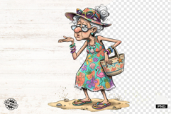 Whimsical Summer Beach Grandma PNG - Beach Clipart Product Image 1