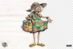 Whimsical Summer Beach Grandma PNG - Beach Clipart Product Image 1
