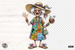 Whimsical Summer Beach Grandma PNG - Beach Clipart Product Image 1