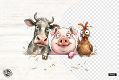 Whimsical Peeking Farm Animals PNG Product Image 1