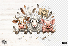 Whimsical Peeking Farm Animals PNG Product Image 1